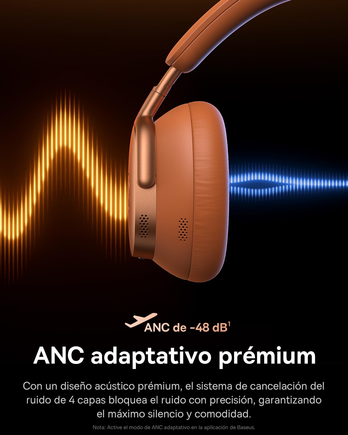 Baseus Inspire XH1 Auriculares inalámbricos Noise Cancelling, Sound by Bose, Comodidad Cloud, Dolby Audio y Hi-Res para un Sonido Increíblemente Dinámico, Autonomía de 100 h, Coral Atardecer