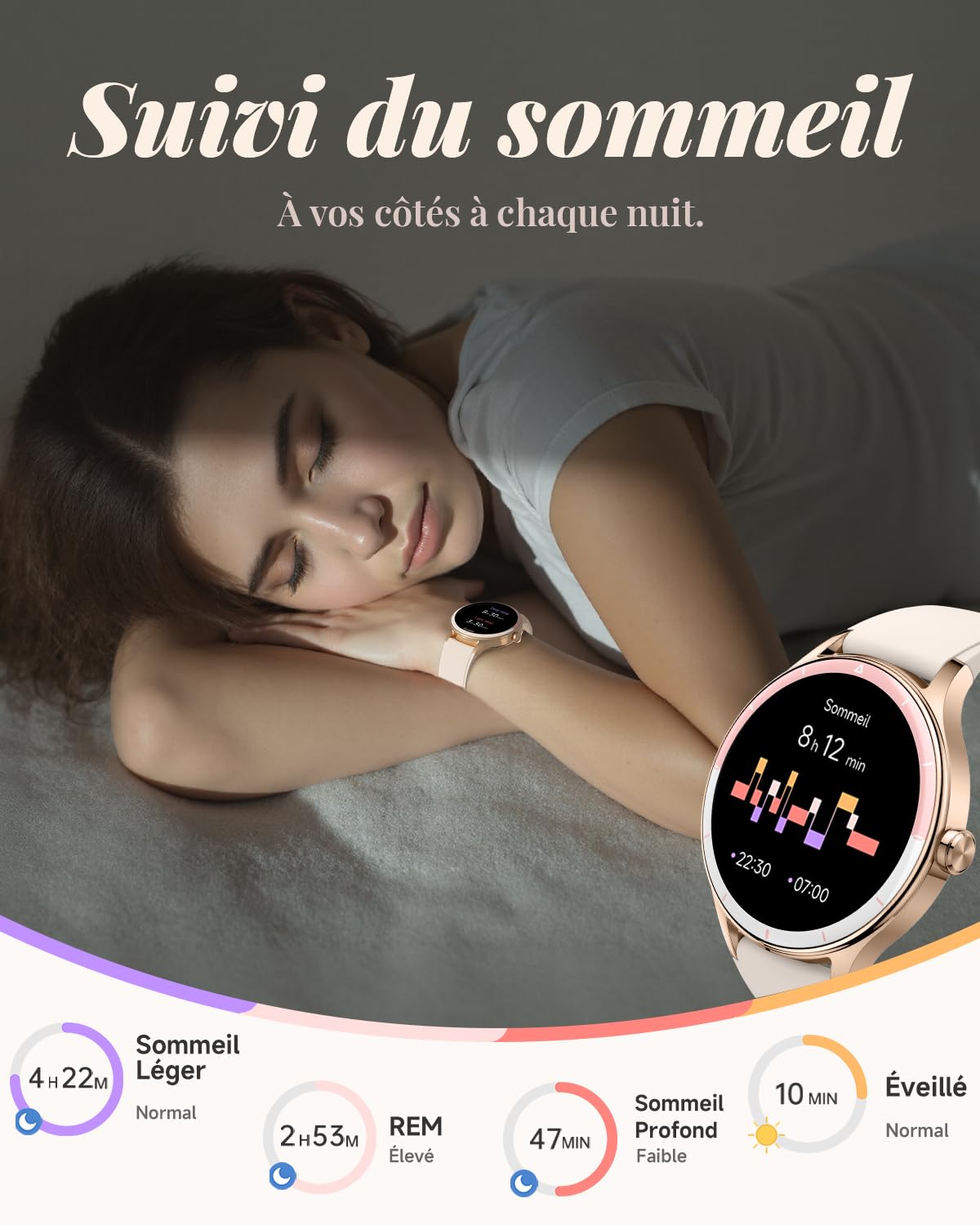 TOOBUR Montre Connectée Femme, 40mm Montre Sport, Étanche IP68, Beige | 100+ Modes Sportives, Compatible Android/iOS, Répondre Appels, Montre Connectée Santé/Cardio/Sommeil, Smartwatch Podometre