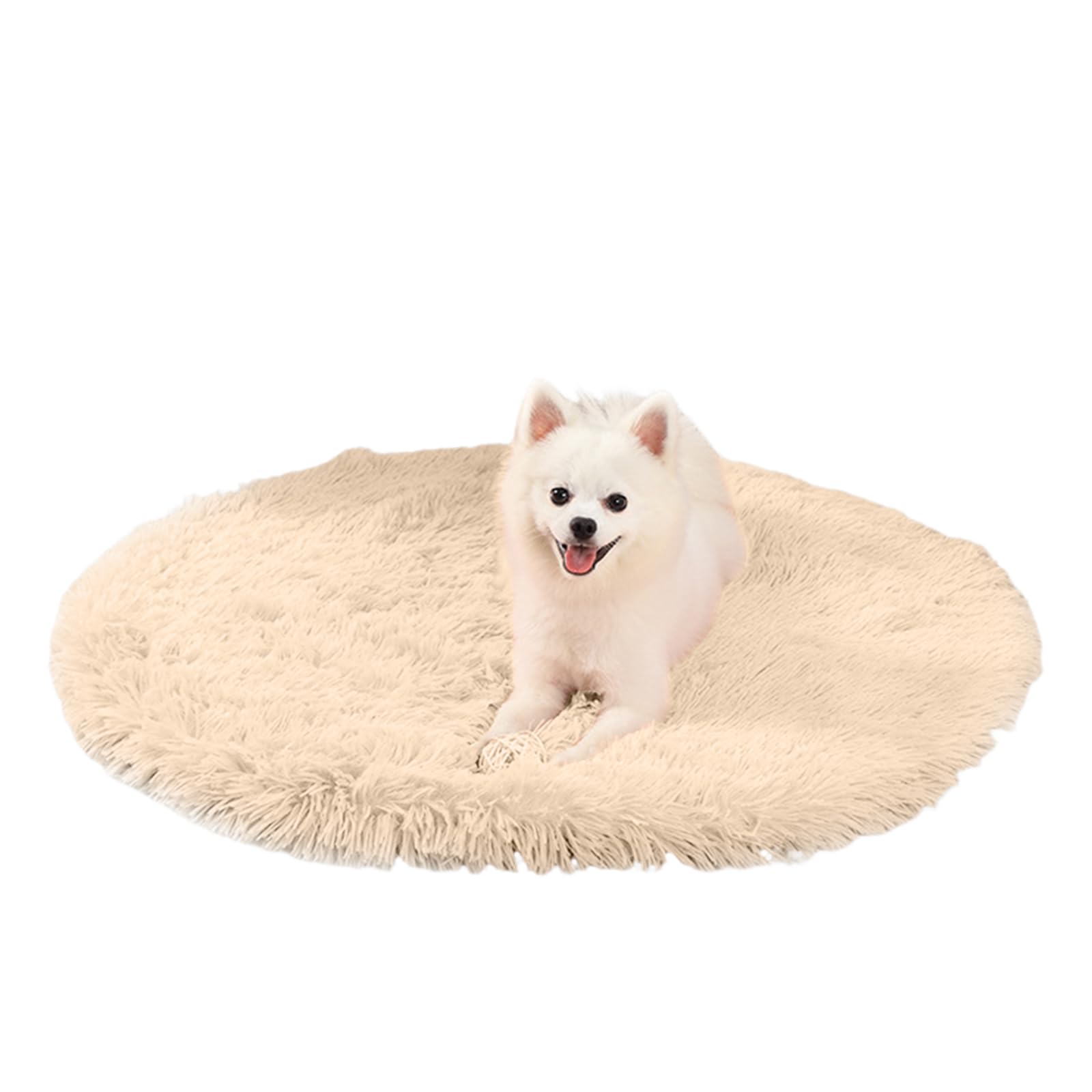 PETCUTE Round Dog Bed Mat,Washable Warm Dog Bed Blanket, Ultra Soft Long Plush Pet Cushion, Deluxe Plush Dog Mat with Anti-Slip Bottom,for Household Small and Medium Large Pets, Dog,Cat