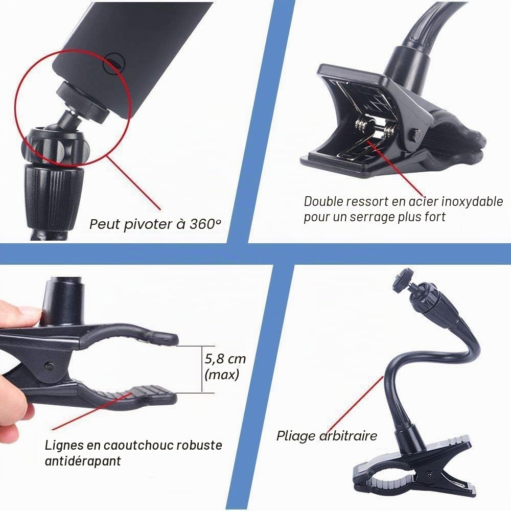 Smatree Bras de Support Flexible pour Webcam Logitech C925e C922x C922 C930e C930 C920 C615, GoPro Hero10/9/8/7/6/5, Hero Max, DJI Osmo Action 2 (caméra Non Incluse)