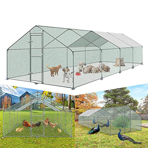 LZQ Grande cage de poulet en métal avec housse imperméable pour poulet en extérieur, canard et rabbit 3 x 8 x 2 m