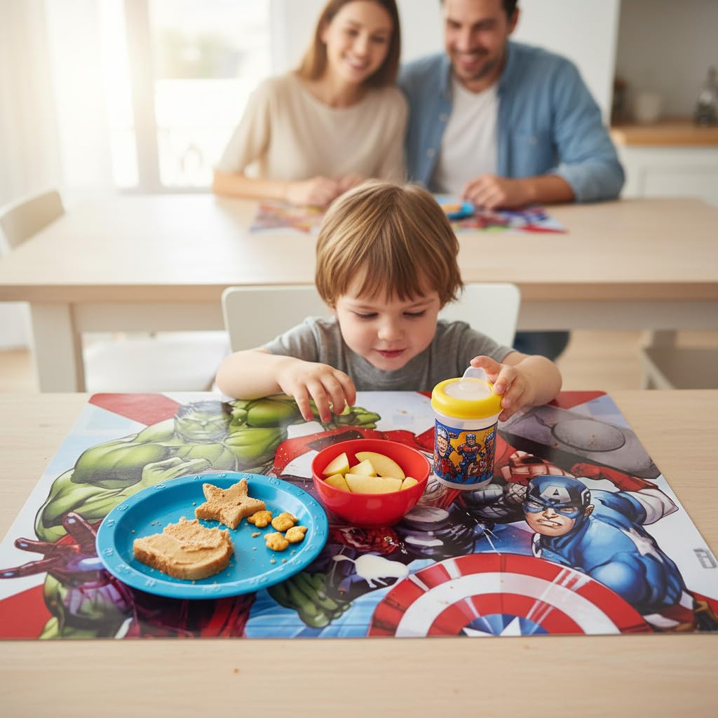 Lot de 2 sets de table américains plastifiés sous assiette pour petit-déjeuner et déjeuner enfants pour HULK AVENGERS