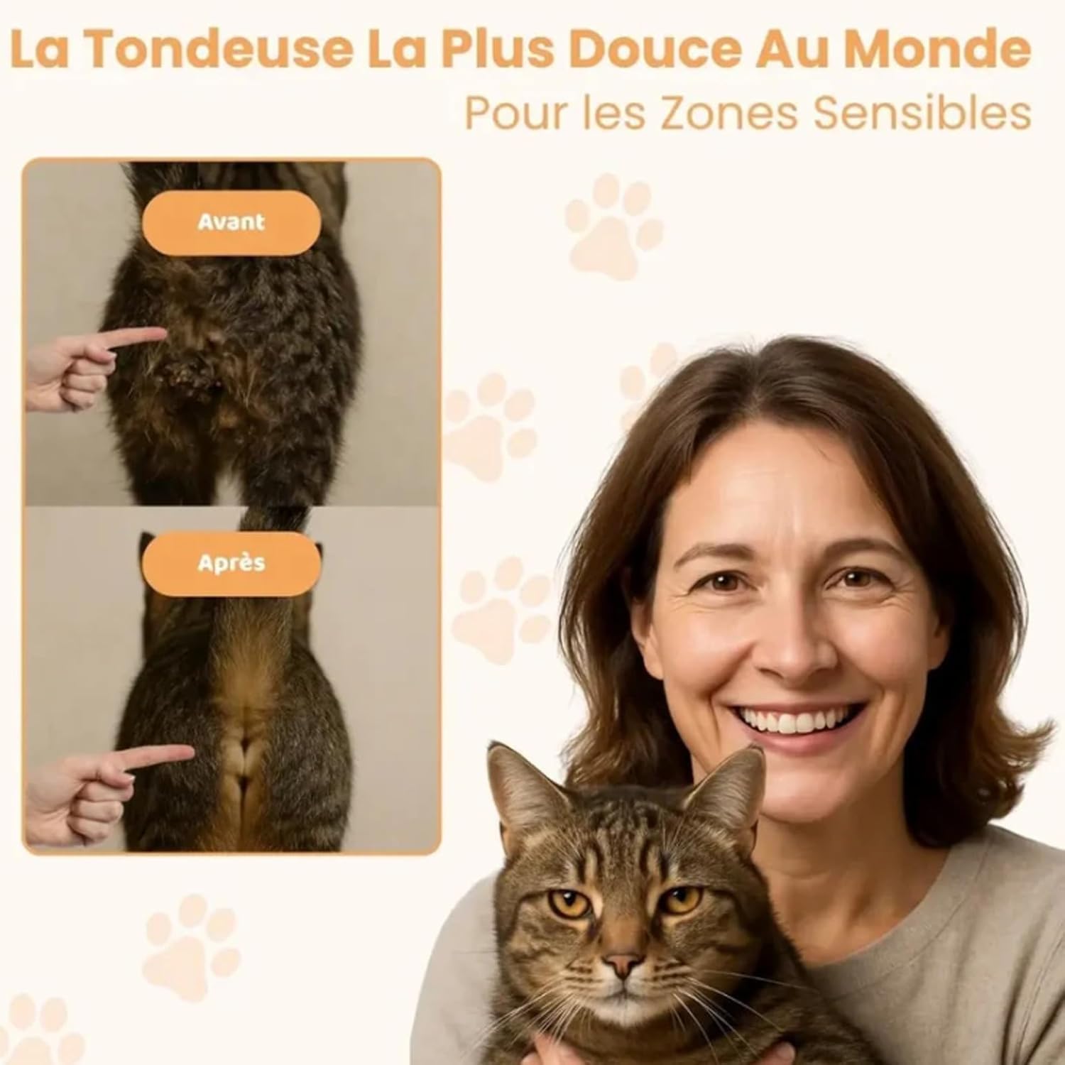 Tondeuse Patounet,Patounet Tondeuse Pour Chat,Tondeuse Électrique de Précision Ultra-Silencieuse,Lames Hypoallergéniques Sûres,Sans Risque de Blesser Votre Chat,Rechargeable