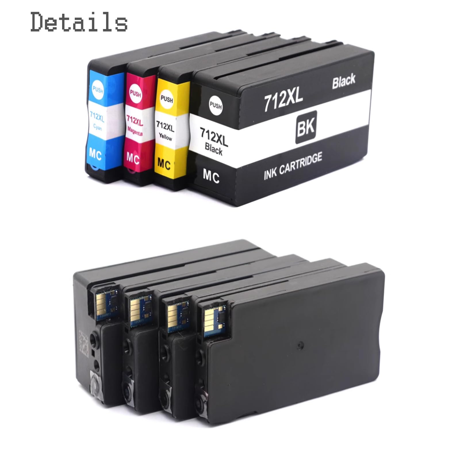 Paquete de 4 cartuchos de tinta 712XL, compatibles con DesignJet T650, T630, T230, T210, T250, juego de 4 cartuchos, rendimiento de 2300/1500 páginas, con chip