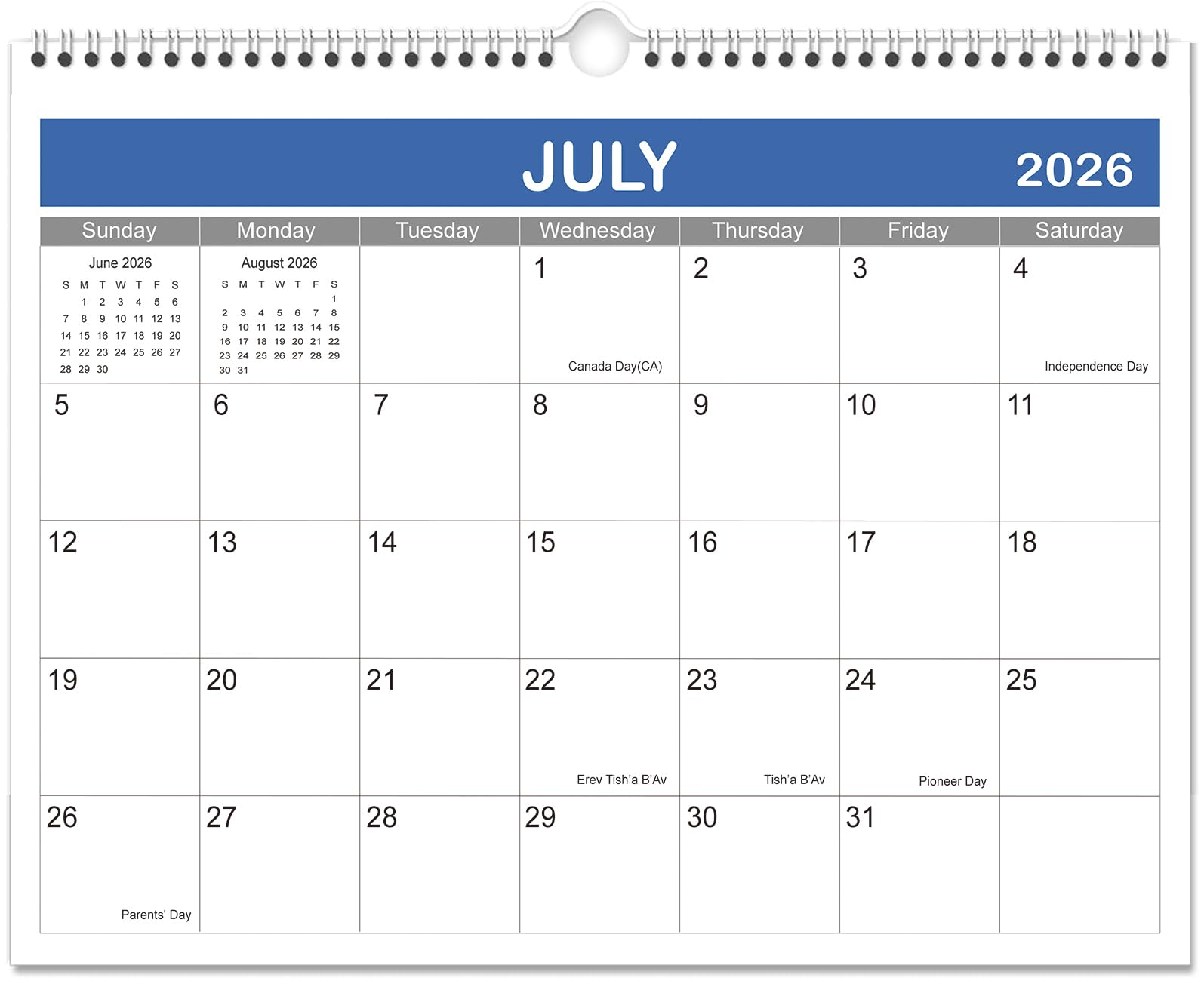 Wandkalender 2026 - 2027 Kalender läuft von Januar 2026 - Juni 2027, 36,8 x 29,2 cm, einfacher Wandkalender mit Notizen, Doppeldrahtbindung + Aufhängehaken + dickes Papier