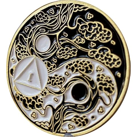 RecoveryChip 1 Year AA Medallion Sakura Tree Cherry Blossom Ying Yang Black and White Serenity Prayer Medallion Cover