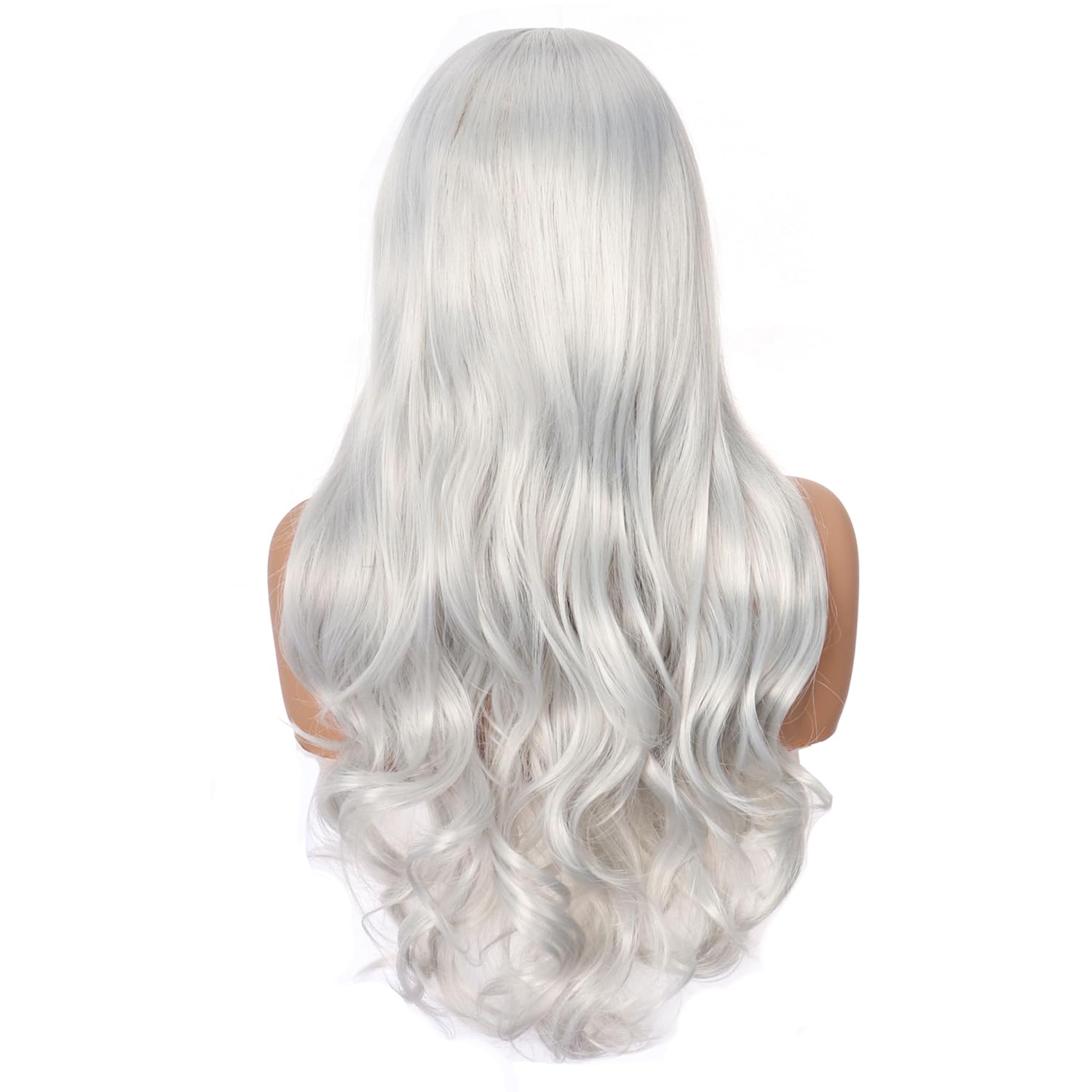 colorful panda 24 inch / 60cm Long Grey Wavy Curly Wig for Women Middle Part Full Wigs Heat Resistant Synthetic Halloween Costume Cosplay Wig (Silver Gray) - Image 4