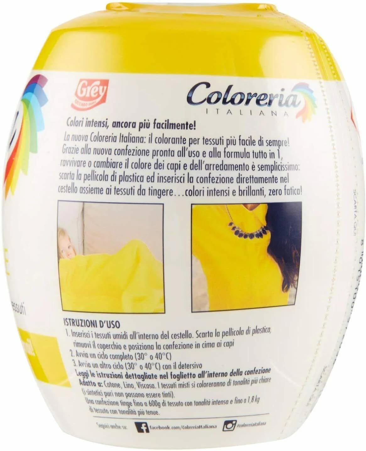 Coloreria Italiana Colorante Tessuti e Vestiti in Lavatrice, Giallo Girasole,Colorante y ropa para la lavadora, amarillo girasol 350 g + llavero Beni Culinari gratuito