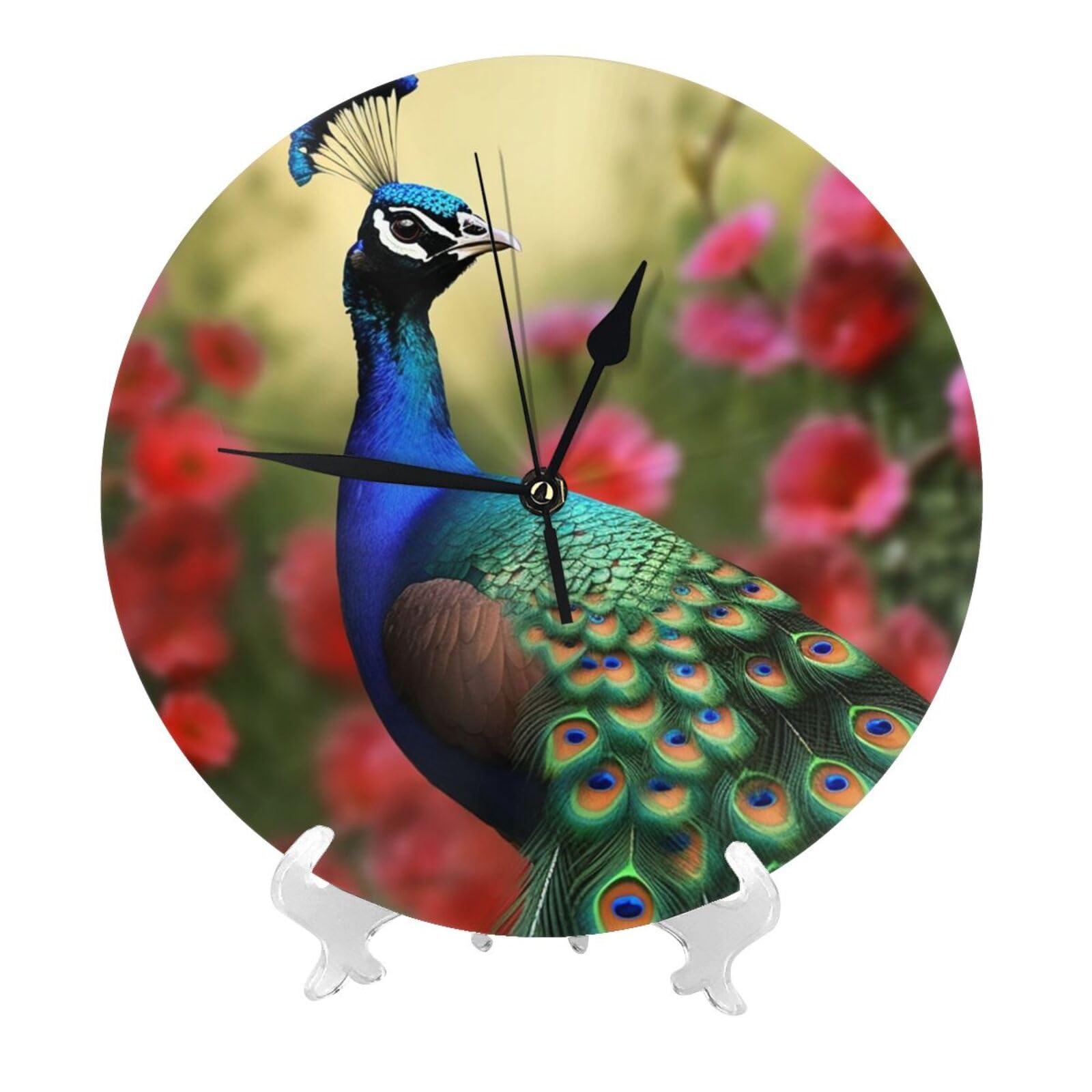 DWVTSLH Peacock Flowers Wall Clock 10 Inch Silent Non-Ticking Modern Clocks Battery Operated - Decorative Wall Clocks for Bedroom Living Room Kitchen Office Wall Decor Gift Idea
