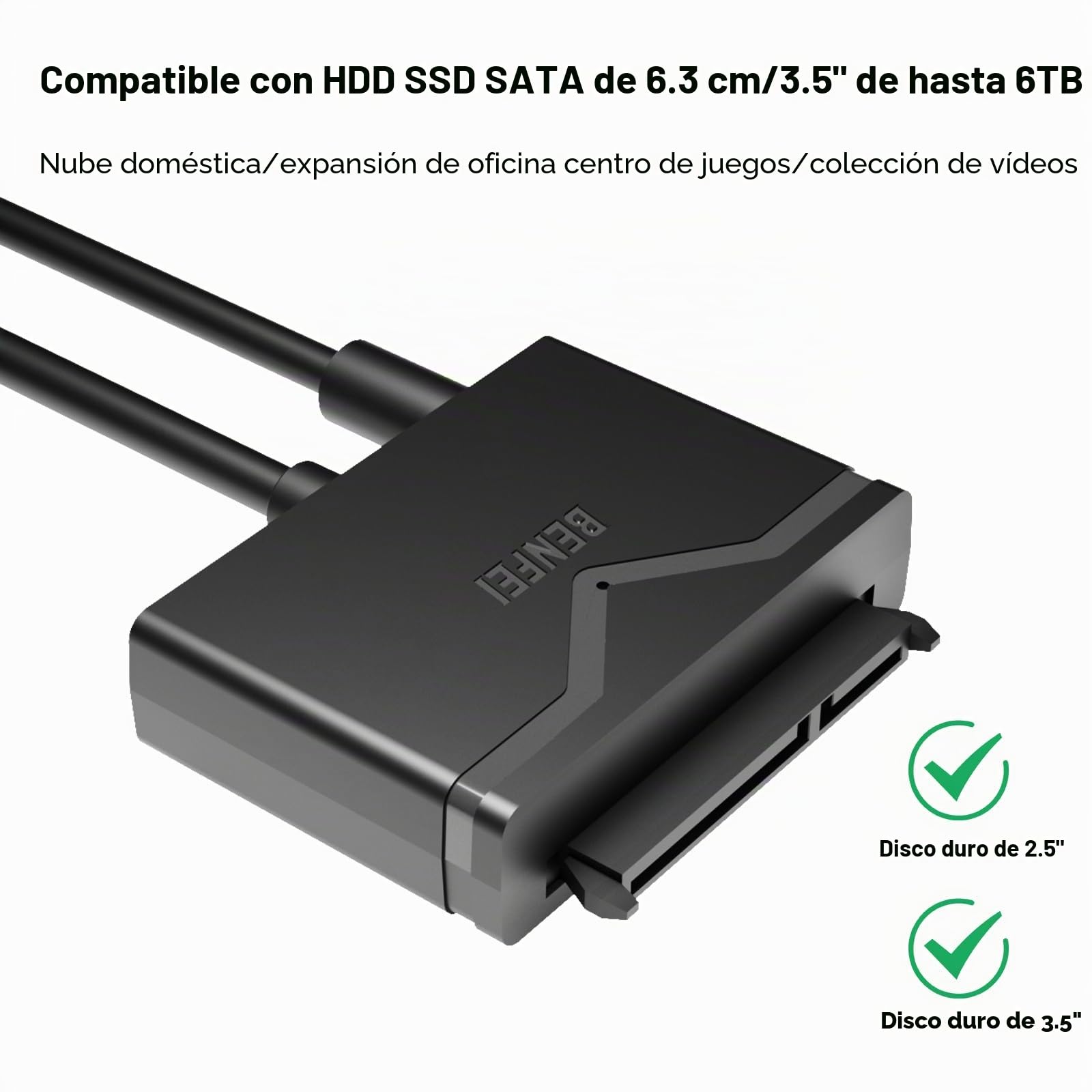 BENFEI Adaptador USB 3.0 a SATA, 2 en 1 USB C/USB 3.0 a SATA III, adaptador de disco duro para disco duro HDD/SSD de 2,5 pulgadas / 3,5 pulgadas y unidad óptica SATA con adaptador de red de 12 V/2 A