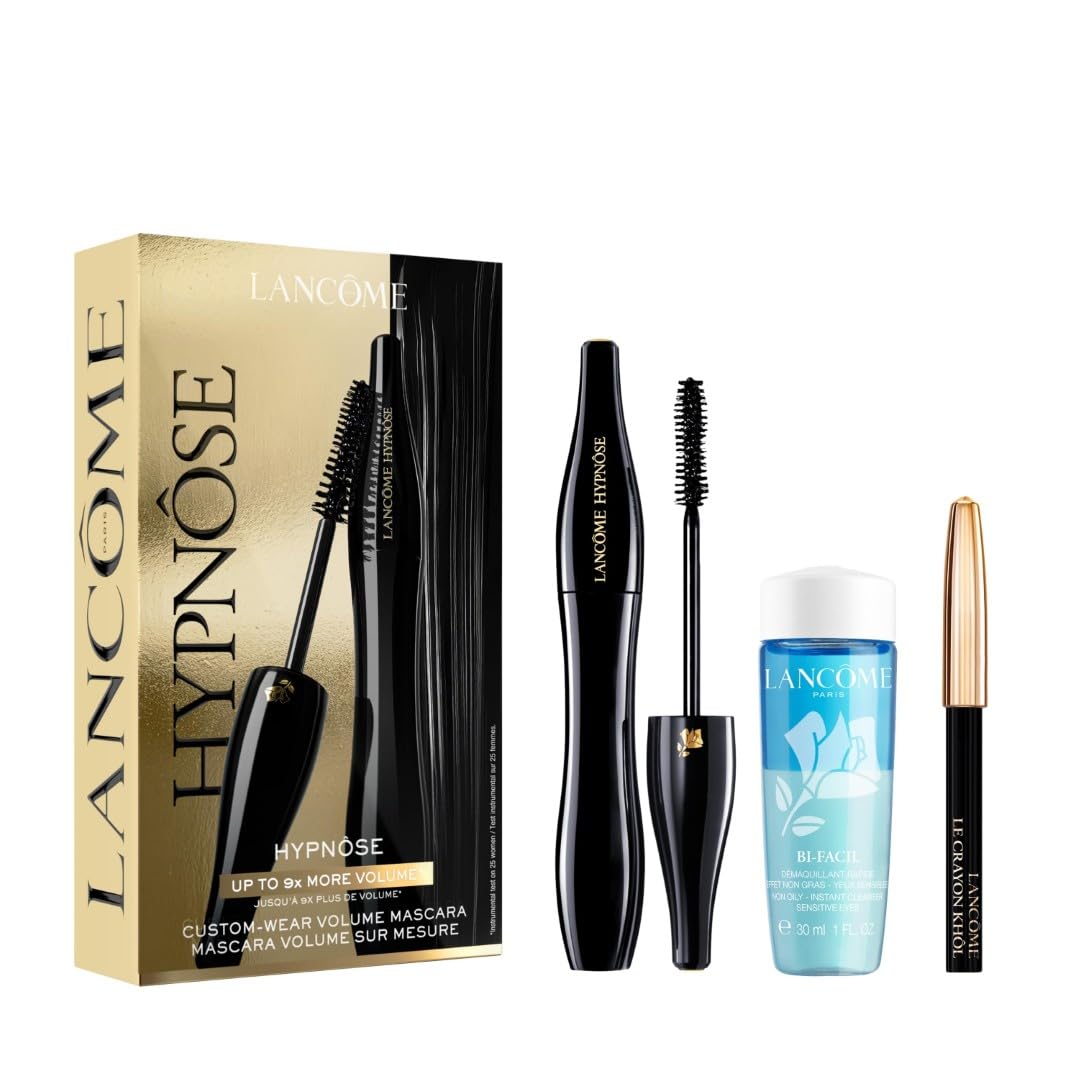 Lancôme Hypnôse Mascara Eye Routine Gift Set, Volumising & Lengthening Makeup Kit with Bi-Facil Eye Makeup Remover, Kohl Eyeliner, Up to 8x More Volume, Noir Hypnotic (Worth £48.23)