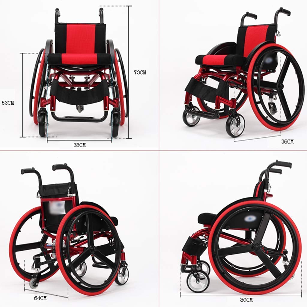 Silla de Ruedas Deportiva Manual Plegable - Ultraligera de Aleación de Aluminio, Desbloqueo Rápido, Rueda Trasera Con Amortiguador, Transporte Fácil - Roja