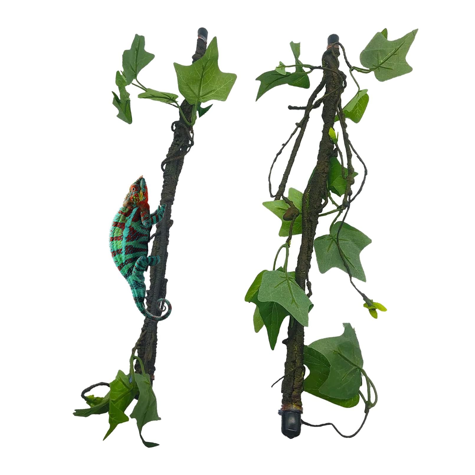Kathson Reptile Climbing Branch Flexible Bend-A-Branch Jungle Vines Terrarium Plant Decoration with Suction Cup for Crested Gecko Chameleon Gecko Snake Tree Frog 2PCS (Green)