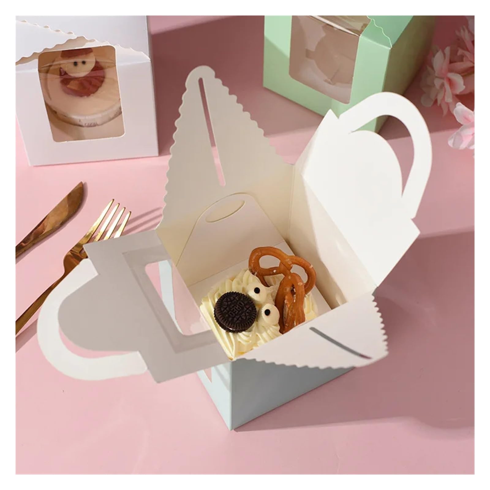 Pudełka na babeczki, Cake Boxes 50 pieces Candy Box For Cupcakes Cookies Desserts Pies Birthday Party Favors