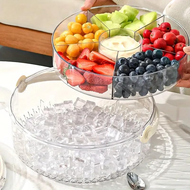 Image of Divided Snack Serving Tray with Handle - Multi-Compartment Fruit Platter with Lid - Storage Organizer for Candy, Nuts, Appetizers, Picnic & Party (1Pcs)