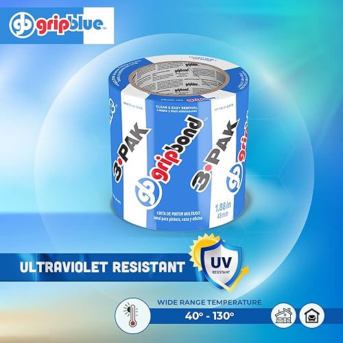 Miniatura 4 de Blue Painters - Cinta adhesiva azul de 2 pulgadas de ancho (3 rollos de 1.88 pulgadas x 60 yardas), cinta adhesiva azul para pintar paredes,