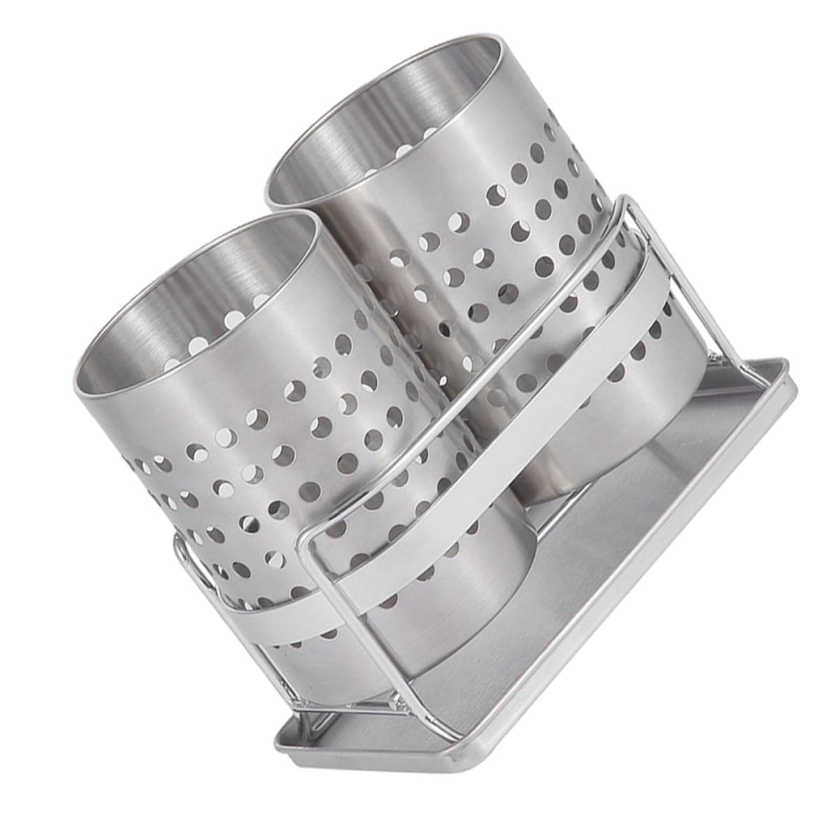 CRAFTHROU Organizador de Cubiertos de Cocina Acero Inoxidable Escurridor y Diseño Ventilado, Cilindro Doble Desmontable para Utensilios y Porta Palillos, Práctico Almacenamiento