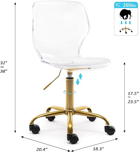 Miniatura 2 de HOMEFUN Silla de escritorio de acrílico, sillas rodantes transparentes sin brazos, silla de plástico moldeado fantasma, silla de oficina en casa