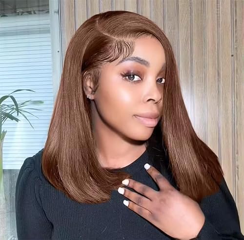 Brown Bob Wigs Human Hair for Black Women 13x4 HD