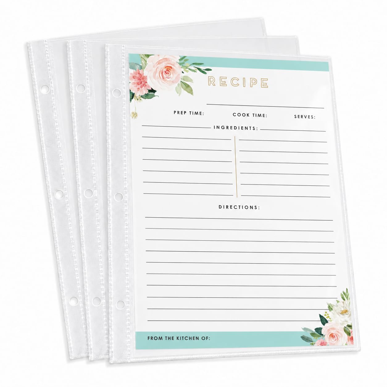 Página completa de 8.5 x 11 pulgadas con protectores de página transparentes para carpeta de 3 anillas, papel de tarjeta de recetas, 30 unidades Heartstrings Studio