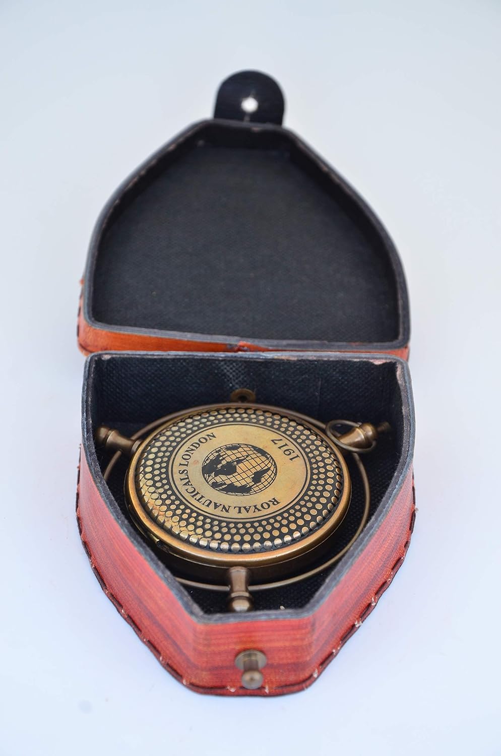 Handmade Antique Brass Compass London Brass Compass Push Button Compass with Leather Case for Camping and Hiking by Sun Instrument 2