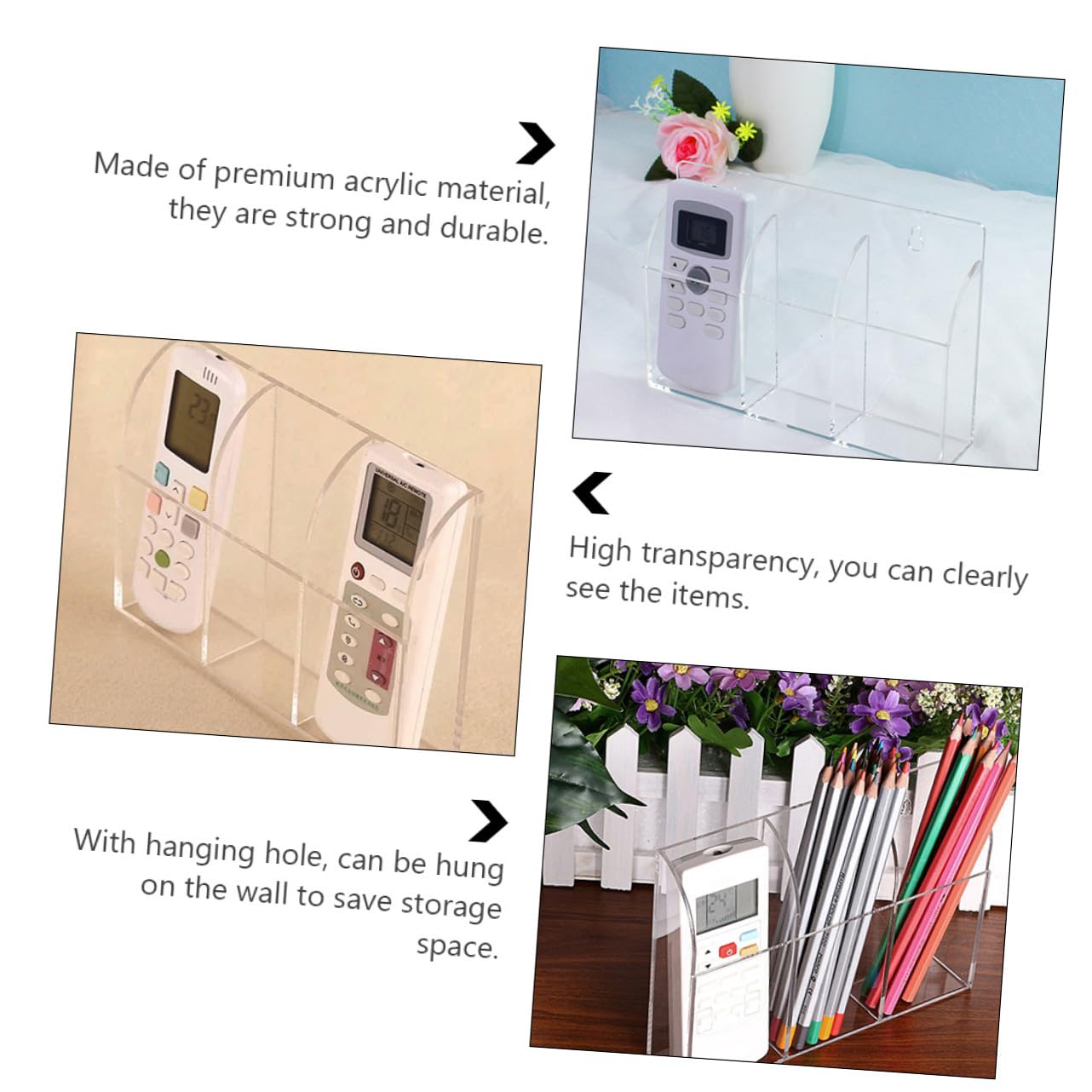 Amosfun Juego de 2 Soportes de Pared de Acrílico Transparente para Organizar Mandos Tv en Casa y Oficina Alta Resistencia y Diseño Multiusos