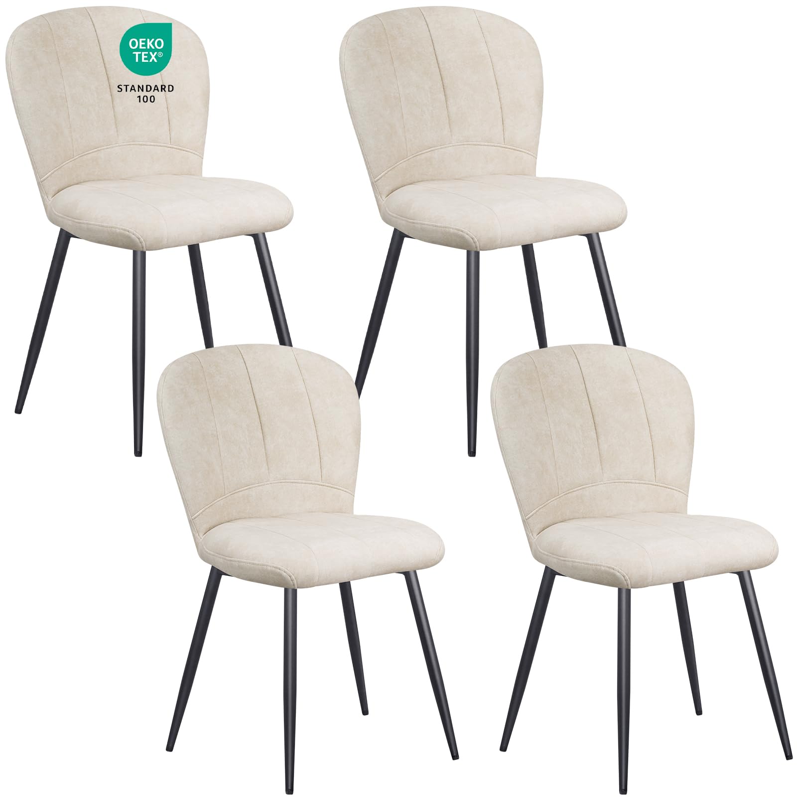 WAFTING Set di 4 Sedie da Pranzo, Sedia a Forma di Conchiglia in Ciniglia e Gambe in Metallo, Comfort Moderno per la Casa e l'Ufficio, Beige