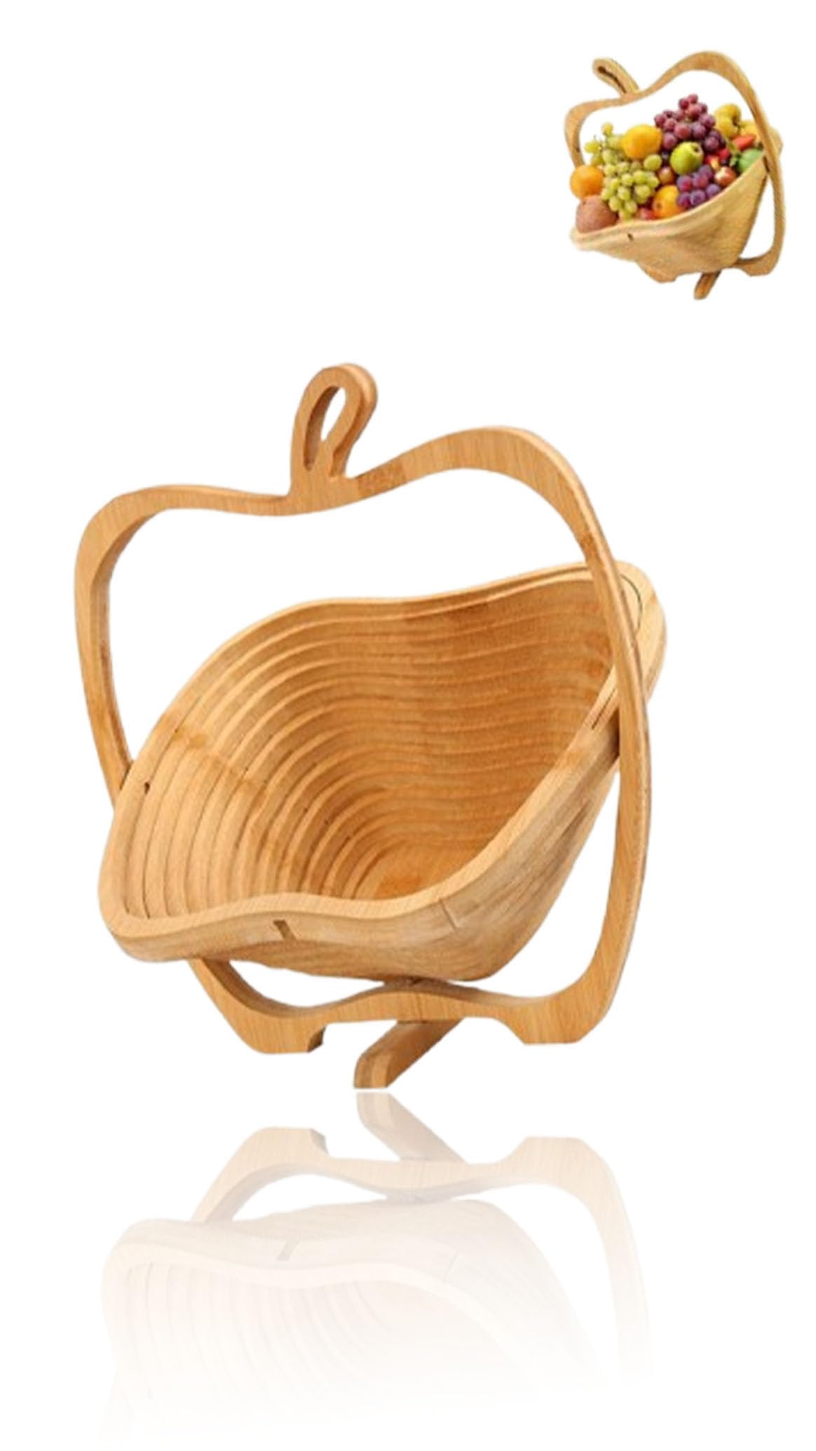 Creative -Shaped Natural Bamboo Fruit Basket, 12'x10' Collapsible Bowl, Versatile Heat-Resistant Trivet, Pot Mat & Hot Pan Pad for Stylish Kitchen & Table Décor, Space-Saving Design, Eco-Friendly