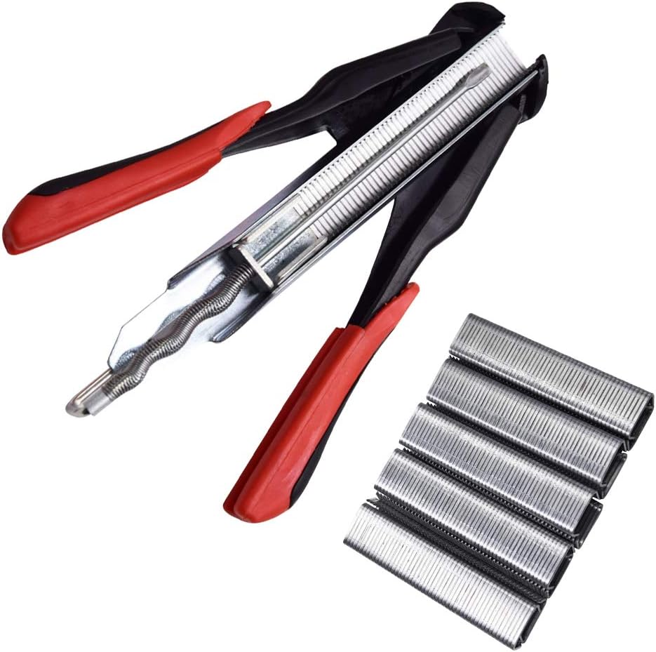 HARDK Hog Ring Pliers Kit Gun Manual D-Type HR22 Staple Gun & 1600 pcs Galvanized Clips Hog Rings Professional Upholstery Installation Kit Fastener Gun Nailer Pliers for Feed Fence Birdcage