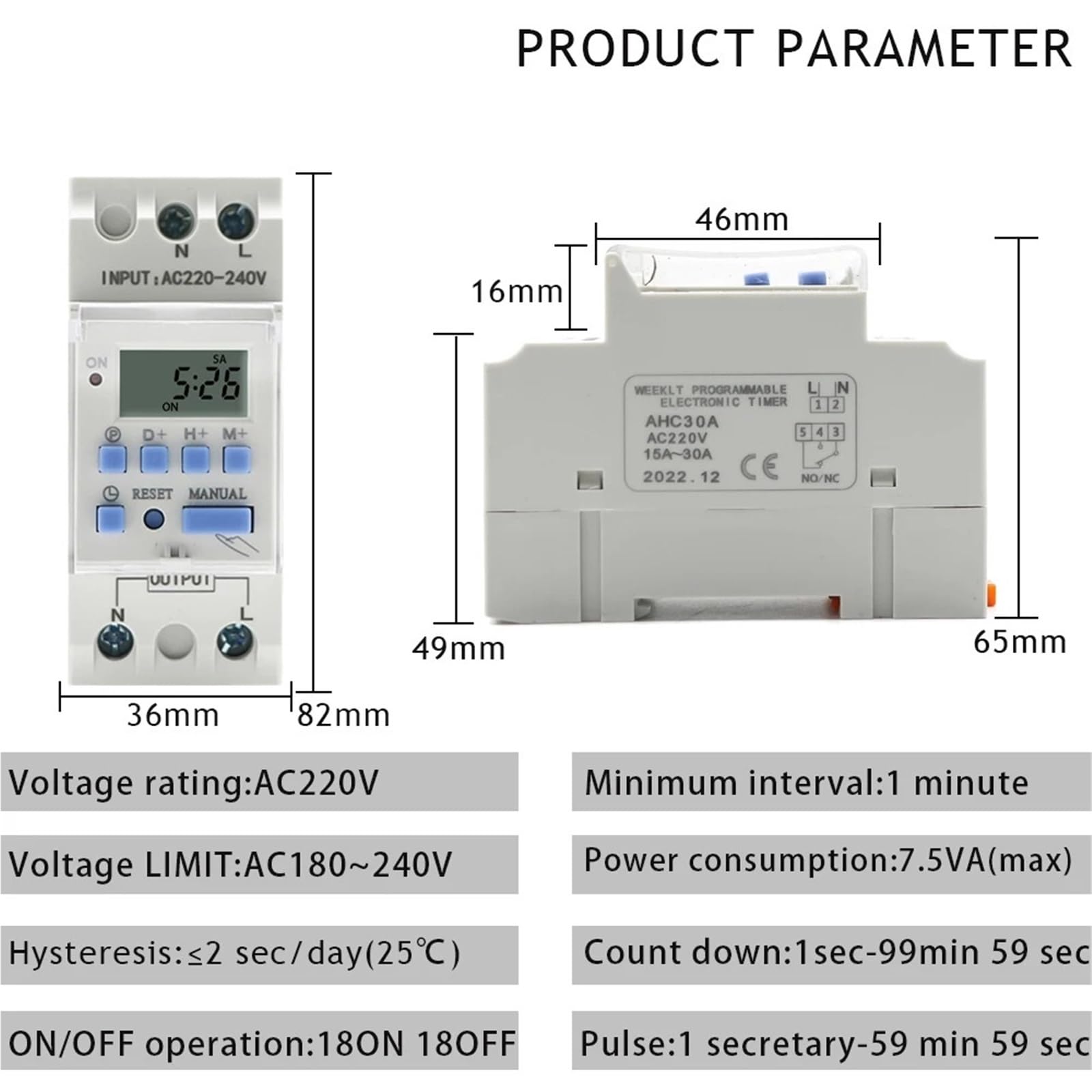 Elektroniczny tygodniowy 7-dniowy programowalny cyfrowy przekaźnik czasowy CZAS przekaźnik czasowy AC 220 V 230 V 12 V 24 V 48 V 16 A montaż na szynie THC15A 1 szt. (15A, 1NO1NC 12 V AC DC)