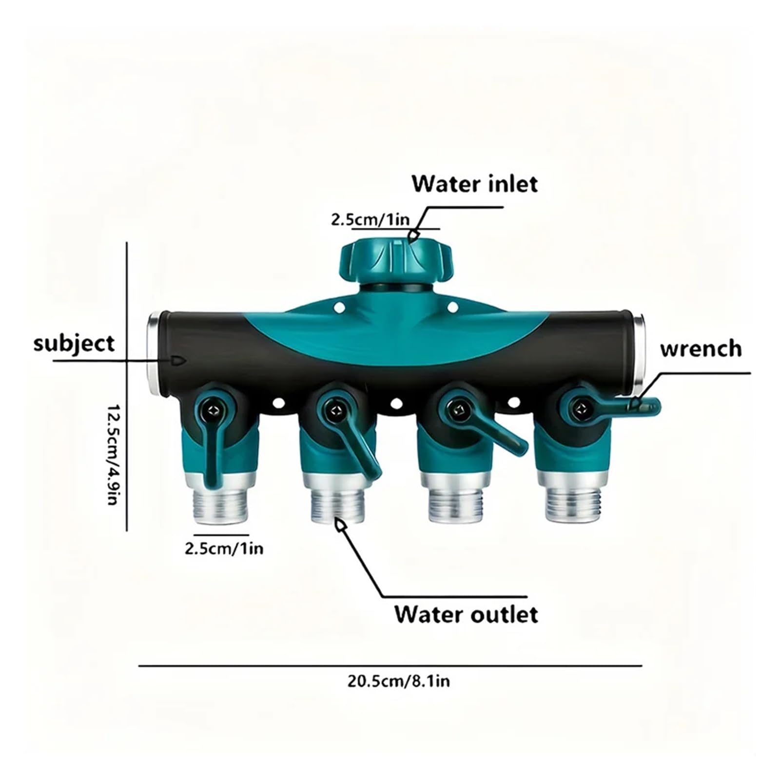 Junta de tubería de Agua de 4 vías de aleación de Zinc, Manguera de jardín de 3/4 Pulgadas, Divisor de Grifo de Agua con válvulas de Cierre, Conectores de Manguera a Prueba de Fugas, 1 Uds.