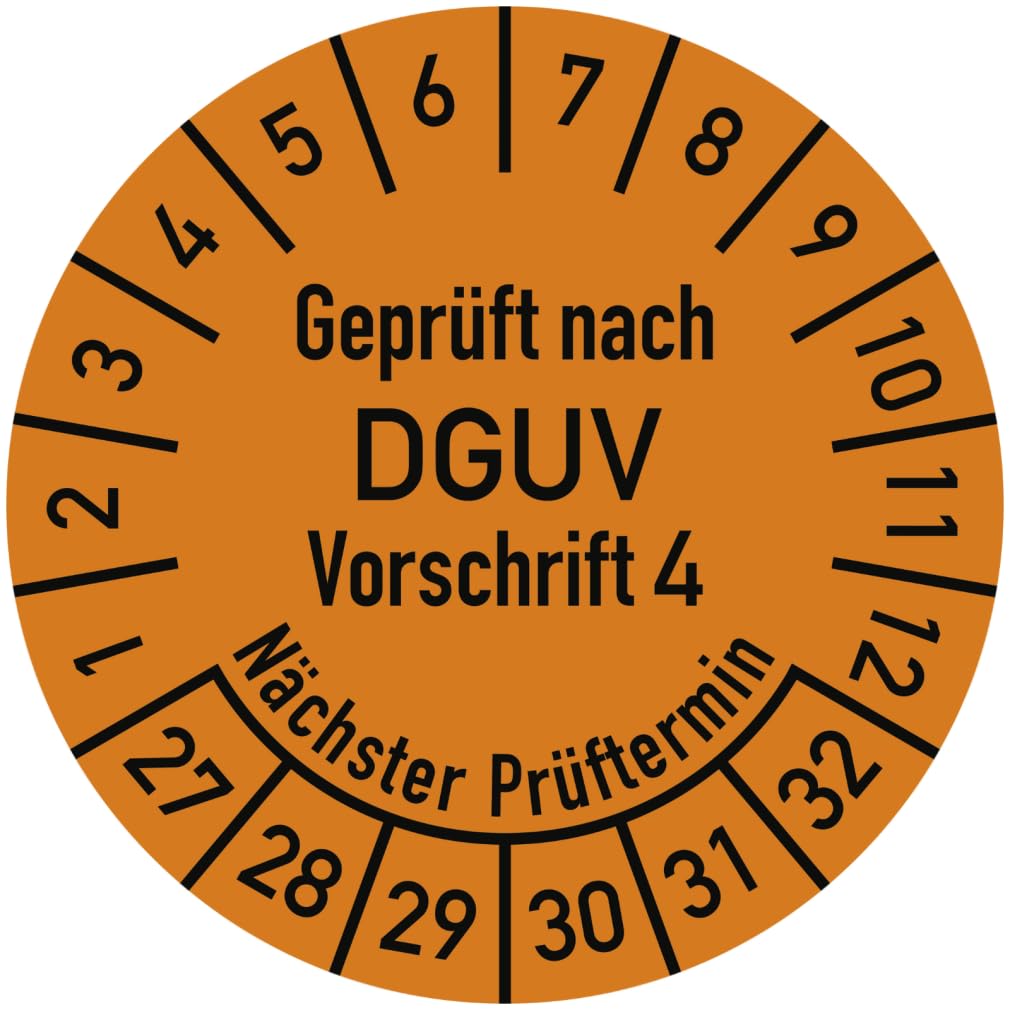 Dreifke® Prüfplakette Geprüft nach DGUV Vorschrift 4, Nächster Prüftermin, 2027-2032, Folie, Ø 25 mm, Rolle mit 500 Stück