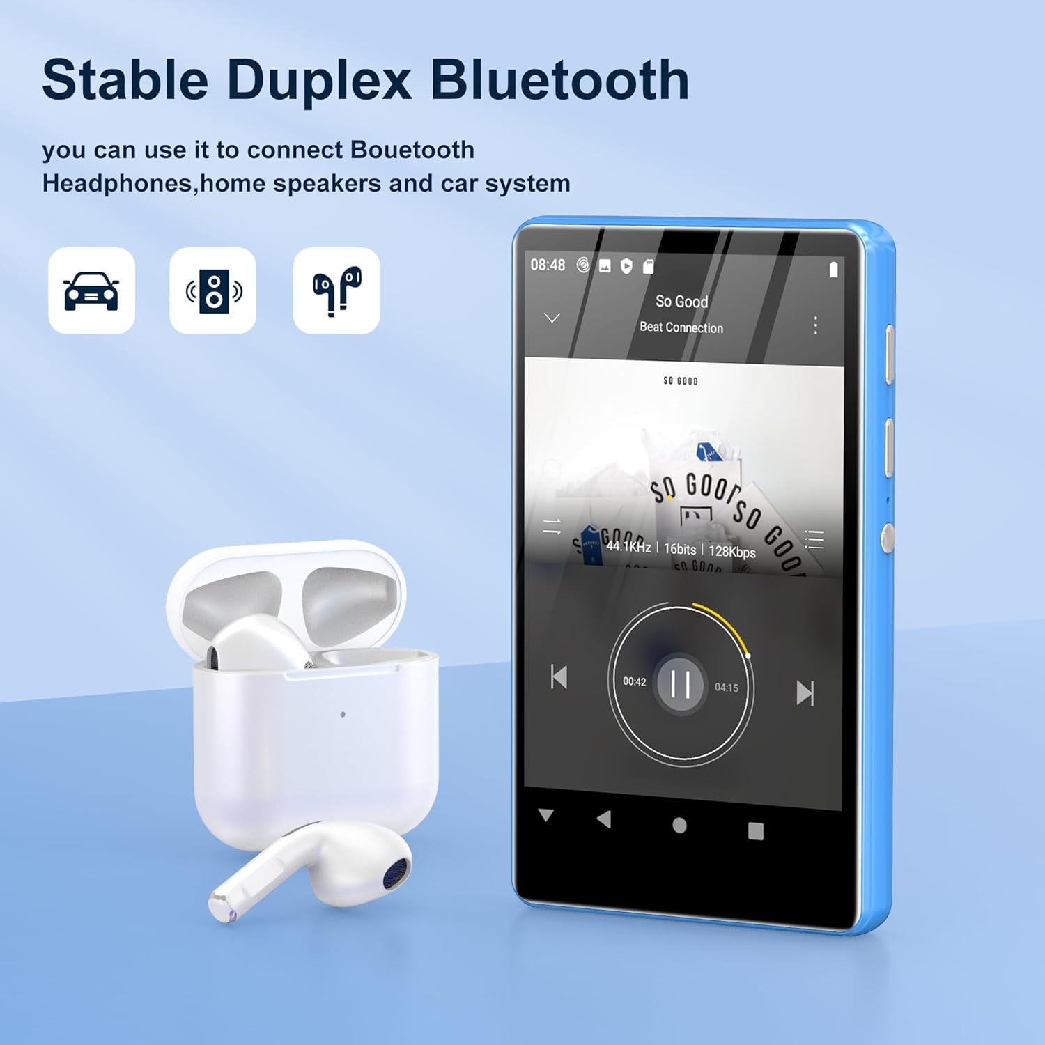 SWOFY Lettore MP3 MP4 con touch screen da 4,0 pollici, Bluetooth e Wi-Fi, lettore musicale stereo portatile con radio FM, registratore, lettore e-book, browser (nero) (blu)
