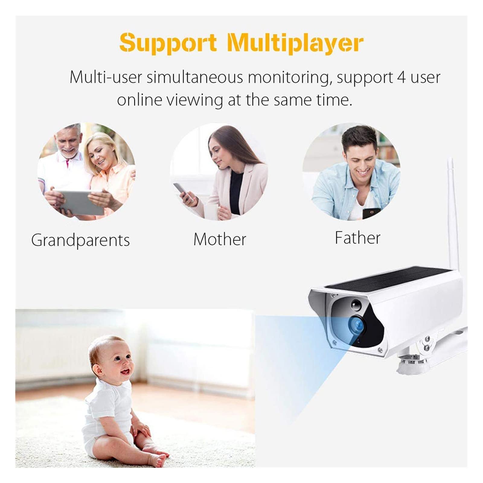 Caméra IP de Surveillance de Batterie USB Solaire 2MP WiFi caméra de sécurité sans Fil extérieure Audio IP67 contrôle d'application résistant aux intempéries Installation Facile