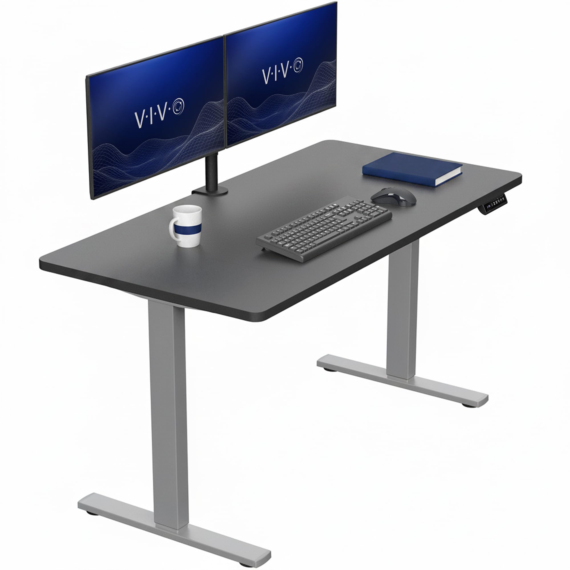 VIVO Black 55 x 28 in Standing Desk, DESK-KIT-1G55B | Electric, Holds 220 lbs, Sit Stand, Height Adjustable, Solid One-Piece Table Top, Memory Presets, 1B Series, Gray Frame