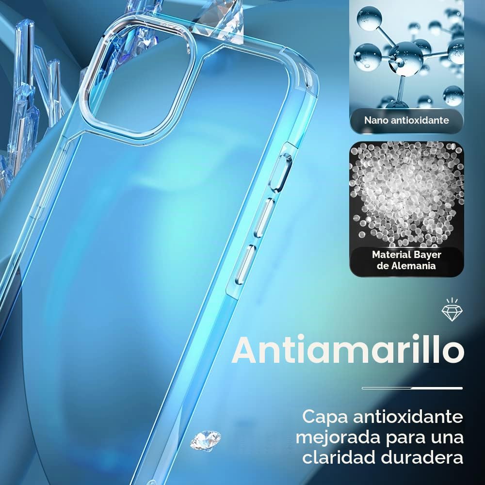 TAURI 3 en 1 Funda para iPhone 13, Funda Transparente [No Amarillea] con 2 Protector Pantalla Cristal Templado, Mejorada Protección Militar Anti-Choque, Anti-Arañazos Case-Transparente