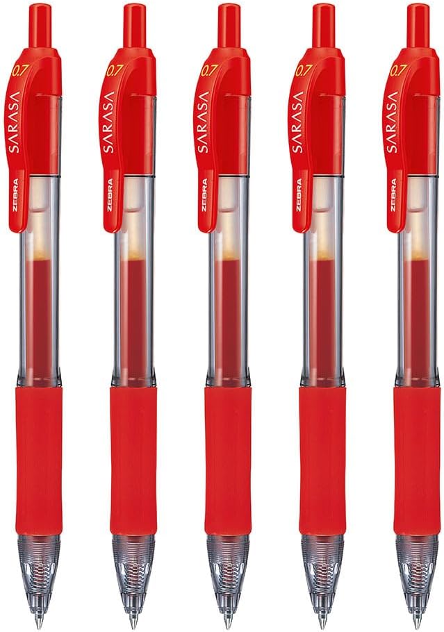 Zebra P-JJB3-BL5-AZ Gel Ballpoint Pen, Sarasa, 0.7mm, Red, Set of 5