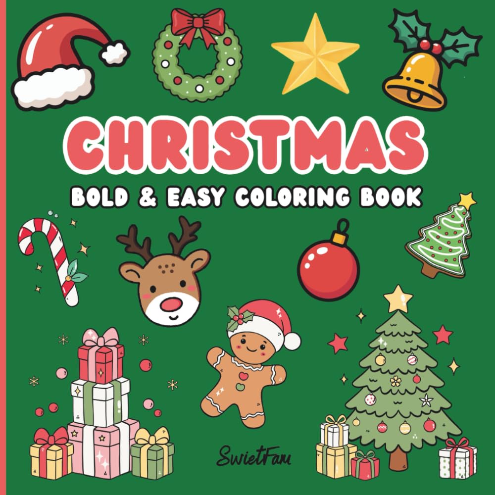Christmas: Holiday Bold and Easy Coloring Book for Kids and Adults