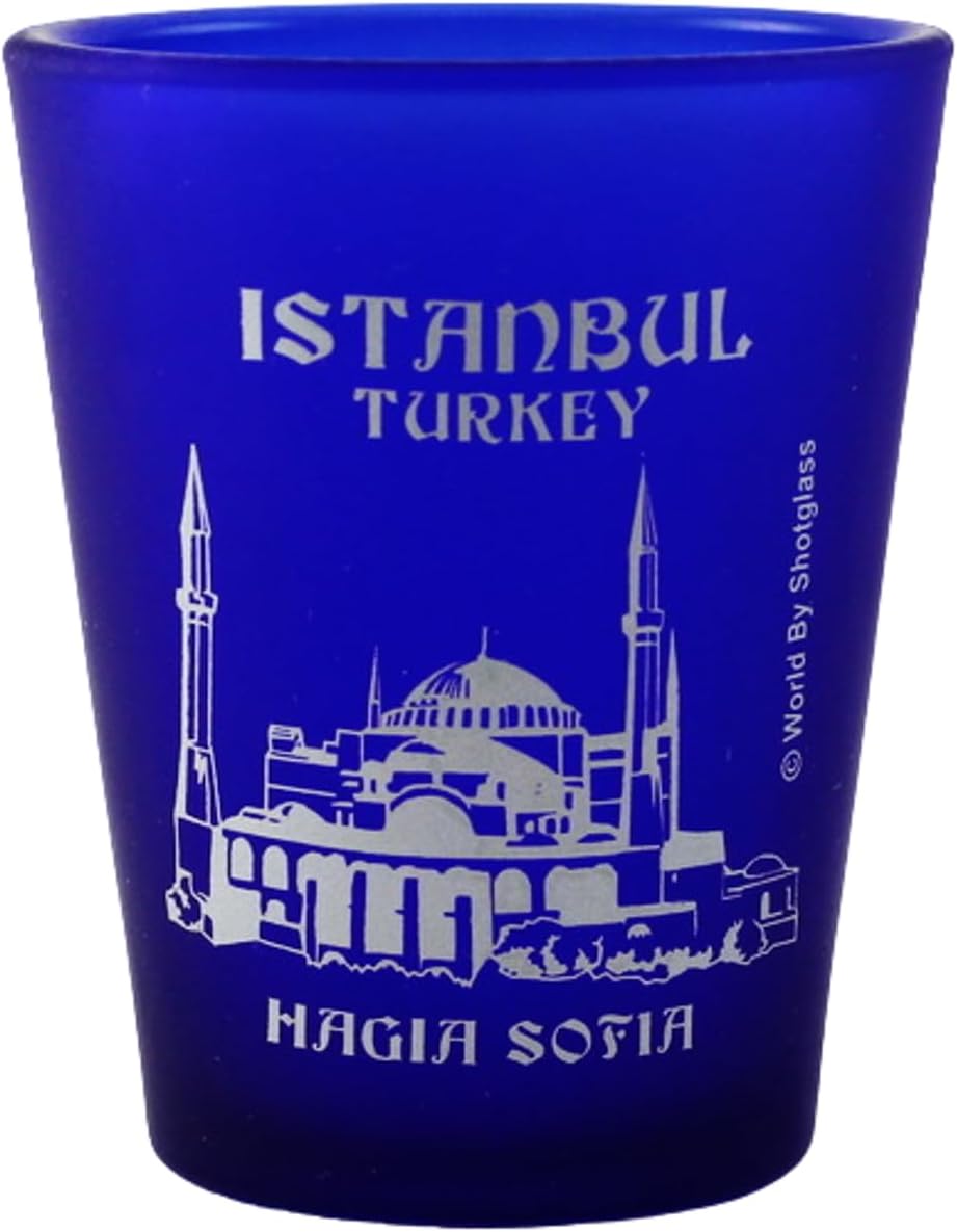 World By Shotglass Istanbul Turkey Hagia Sofia Cobalt Blue Frosted Shot Glass