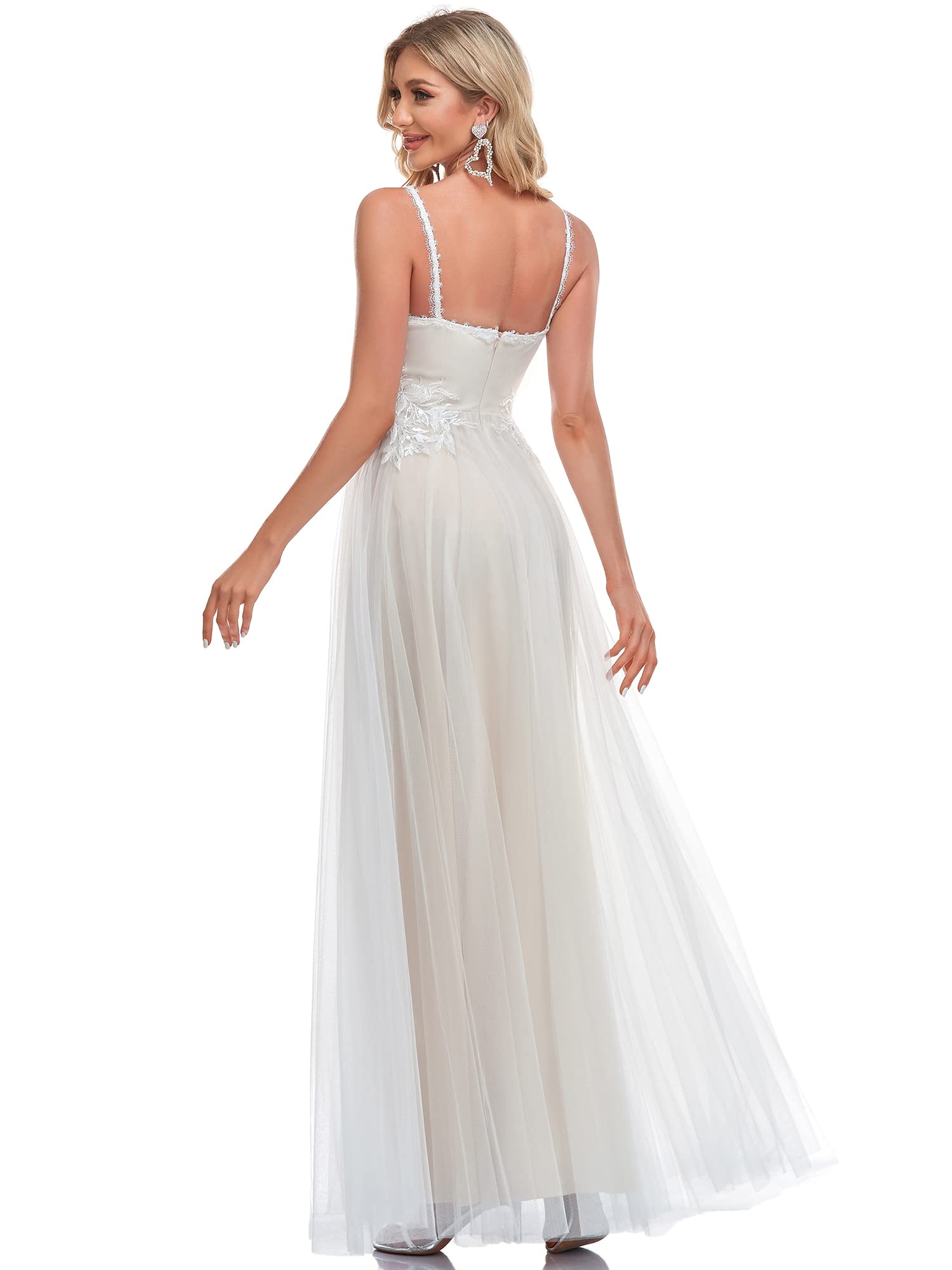 Ever-Pretty Vestito da Sposa da Donna Linea ad A Scollo a V Stile Impero Senza Maniche Tulle Appliques Elegante 0124A