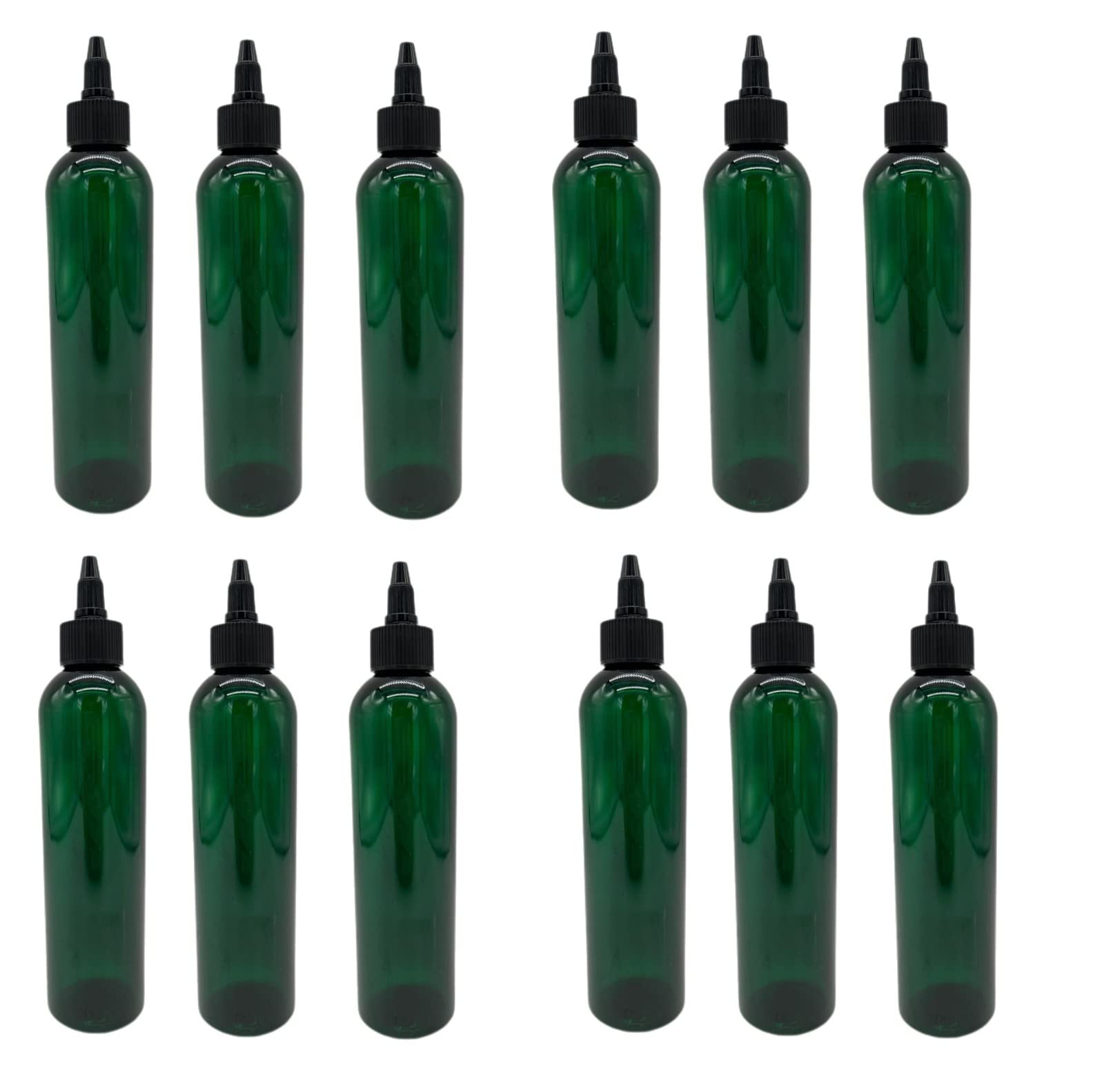 Natural Farms 8 oz Green Cosmo Plastic Bottles -12 Pack Empty Bottle Refillable - BPA Free - Essential Oils - Aromatherapy | Black Twist Top Cap -