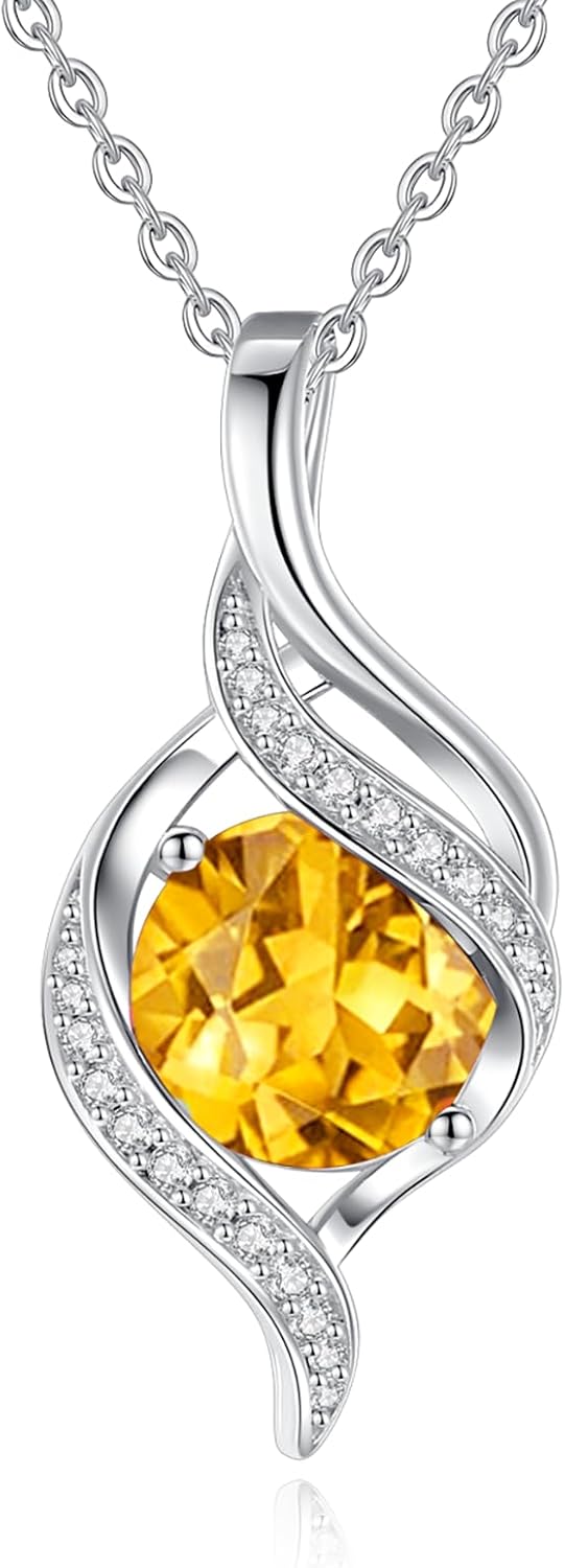 FANCIME Birthstone Necklace for Women Round Cubic Zirconia Necklace S925 Sterling Silver full Love Birthday Gifts for Mom Women