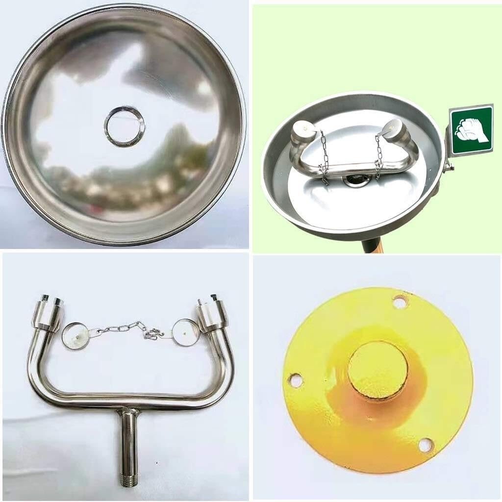 Estación lavaojos de Emergencia, lavaojos Tipo Ducha de Doble Cabezal con Lavabo Facial, solución combinada para el Lavado de Ojos para Seguridad y Primeros Auxilios.