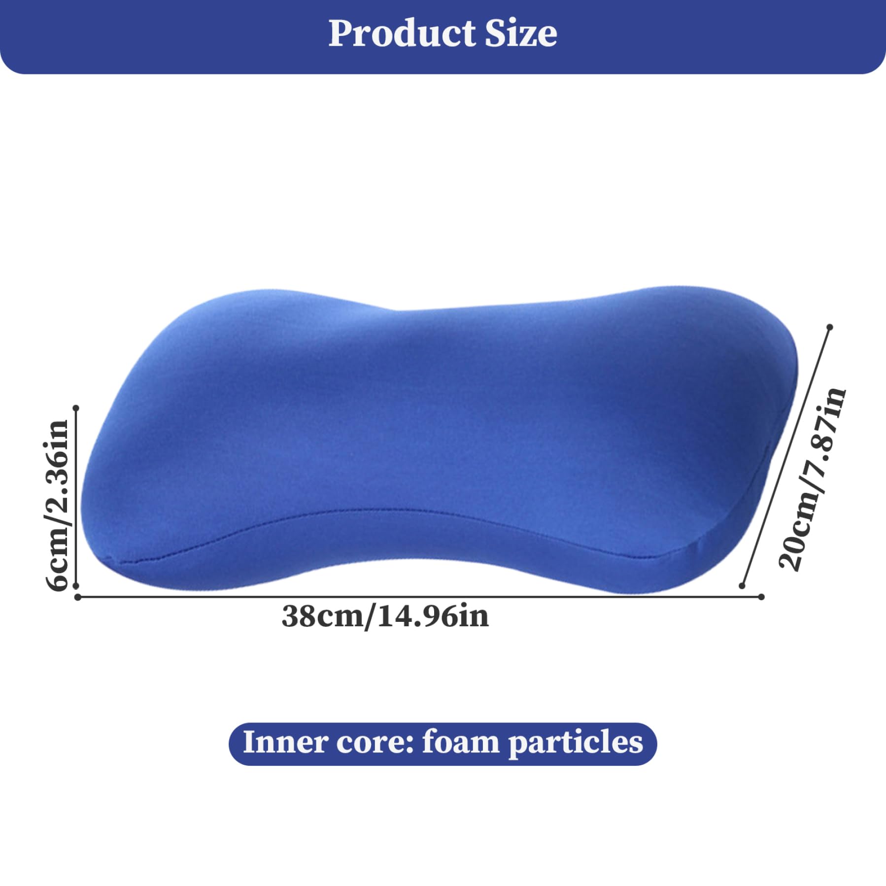 Microbead Neck Pillow Bone Shape - Blue Travel Pillow For Office, Car, Recliner | 15x7.9x2.4 Inches