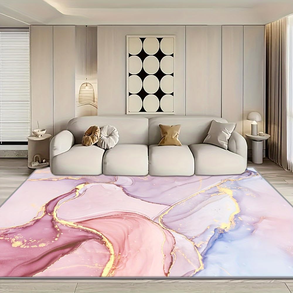 Pink Gold Marble Pattern Carpets,2'x 3'Abstract Pink Watercolor Area Rug for Living Room Non-Slip Floor Mats for Boys Girls Bedroom Dorm Nursery Modern Home Decorate