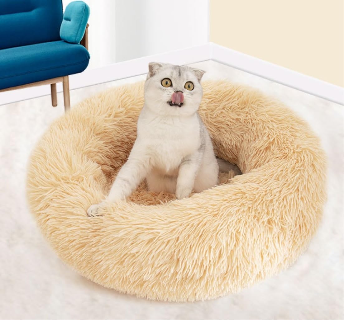 Łóżko dla psów Łóżko Dla Zwierząt Szare Łóżko Dla Psa Wygodne Pączki Cuddler Round Dog Kennel Ultra Miękkie Zmywalne Legowisko Dla Psa I Kota Sofa dla psów(D,60 * 60 * 20cm)