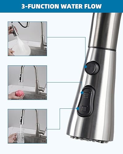 Miniatura 4 de Hygie Rinse Reemplazo de cabezal de grifo de acero inoxidable, cabezal universal de grifo de cocina con 12 adaptadores, 3 modos de agua, cabezal