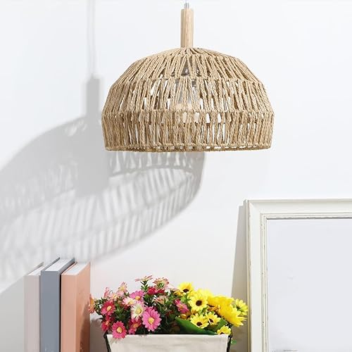 Baluue Woven Rattan Lampshade, Boho Chandelier Shade Hemispherical Chandelier Light Covers for Hanging Light Fixture Replacement for Pendant Lamp 11.8
