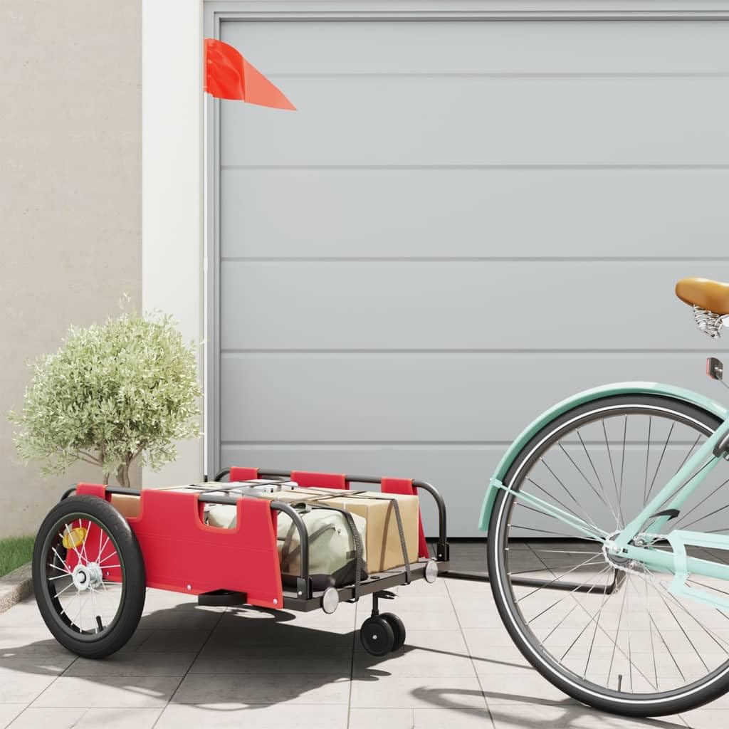 Remolque de bicicleta azul de tela Oxford y hierro con recubrimiento en polvo x x capacidad de carga con acoplamiento, barra de tracción y reflectores para equipaje, compras y actividades al