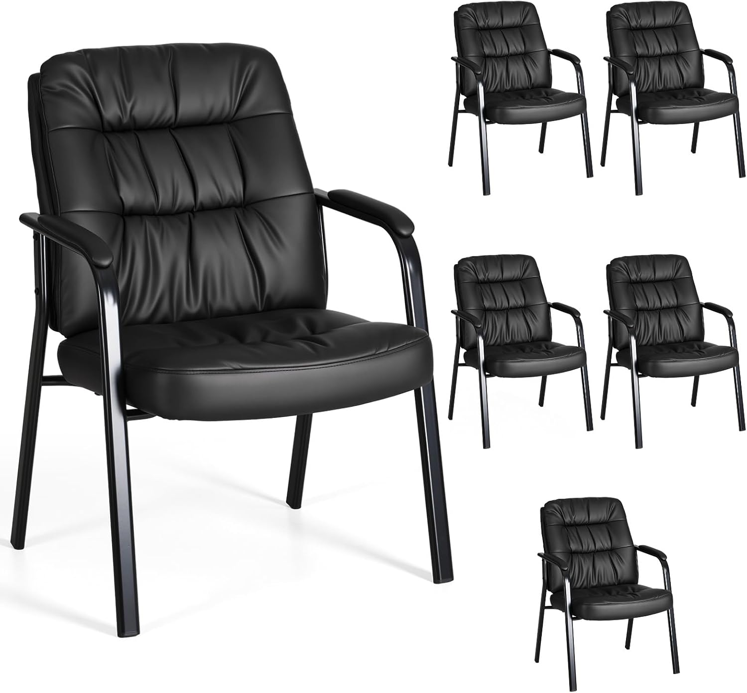 OLIXIS Office Waiting Room Guest Chairs Set of 2, Office Reception Lobby Leather Chair No Wheels with Padded Armrest for Conference Lobby Medical Waiting Area Bedroom Elderly, Black